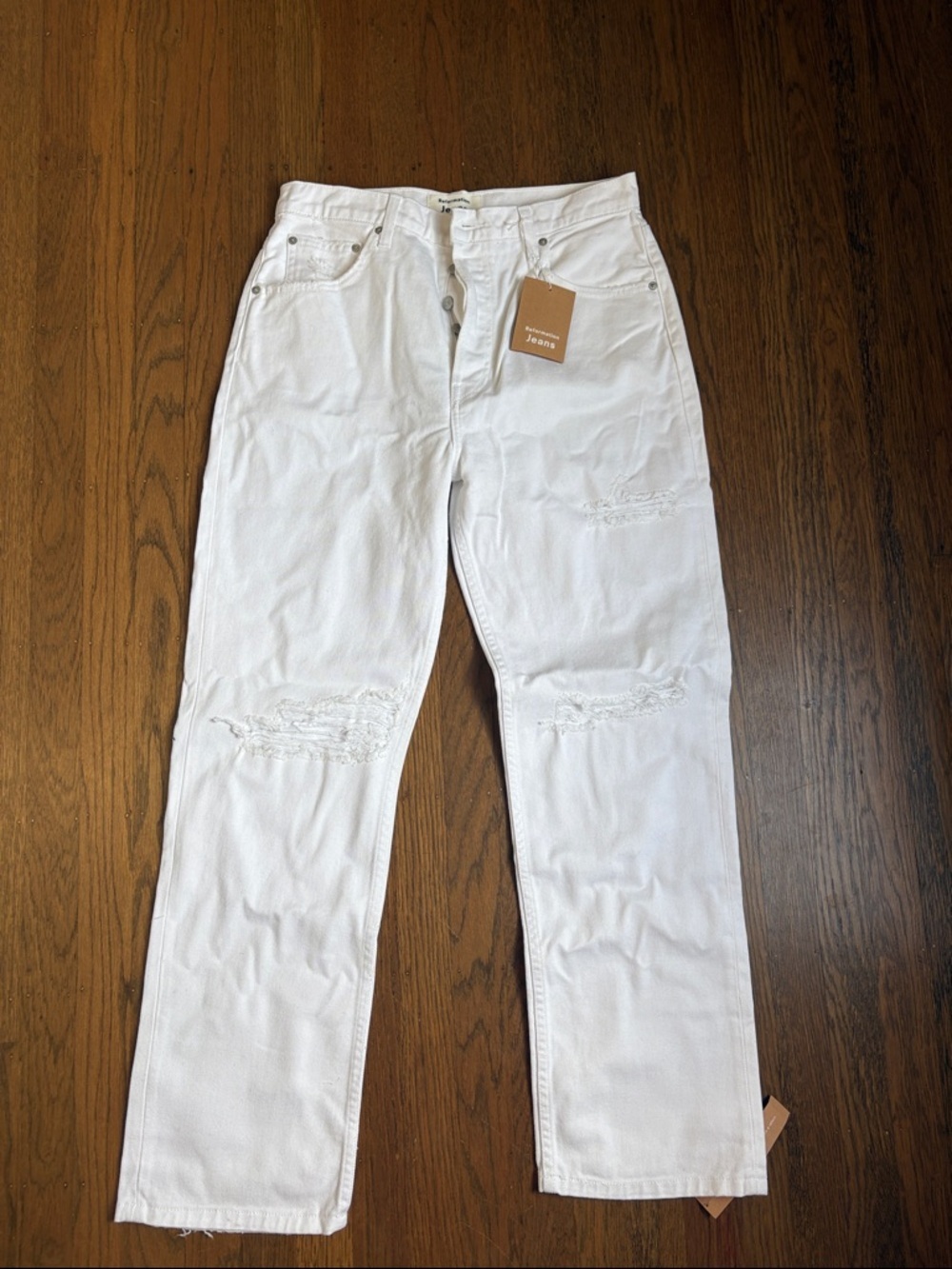 NWT reformation jeans Cynthia High Relaxed Jean WHITE DESTROYED, size 29